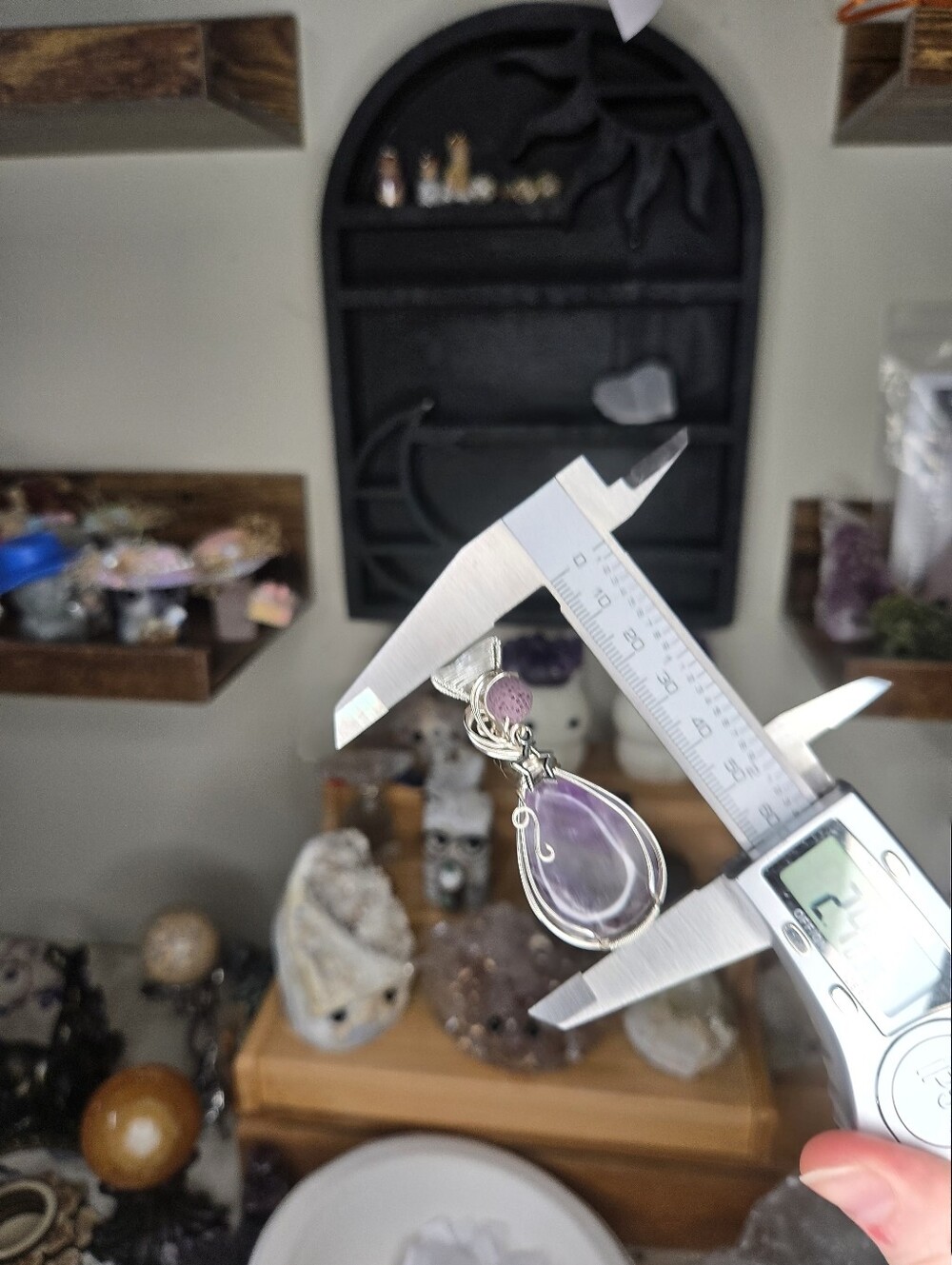 Phantom Amethyst Lava Stone Star Wire Wrap Crystal Pendant - Picture 4 of 4